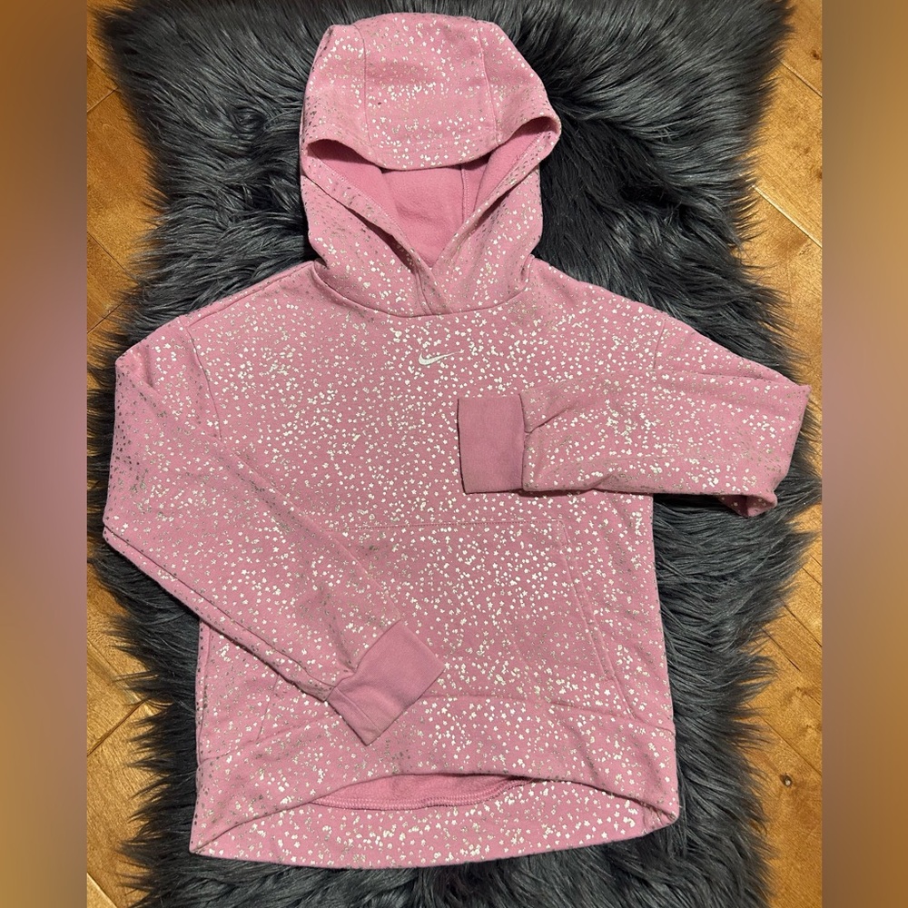 Nike Sparkle Pink Printed Fleece Hoodie Size Small - Picture 2 of 4
